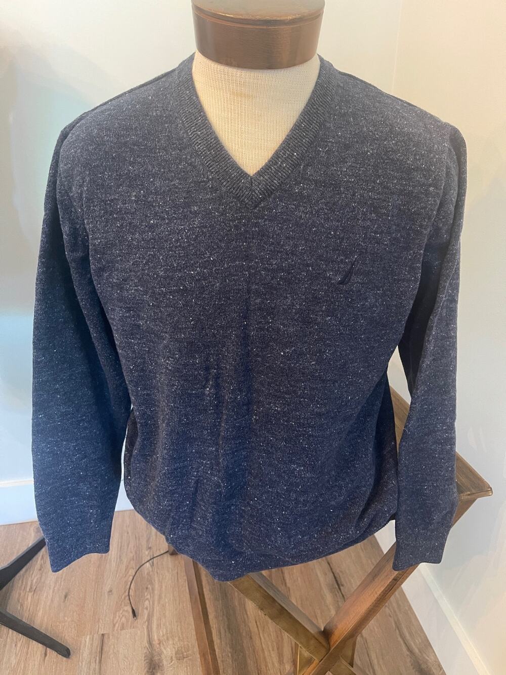 Nautica Blue V Neck Pullover 100% Cotton Size Large